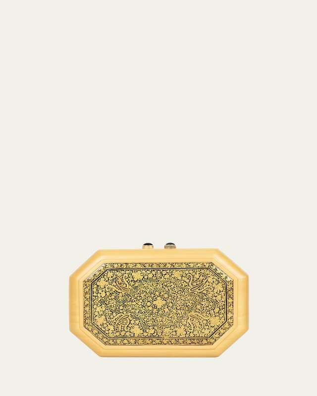 Yellow Marquetry Clutch with Papier Mache and Black Onyx